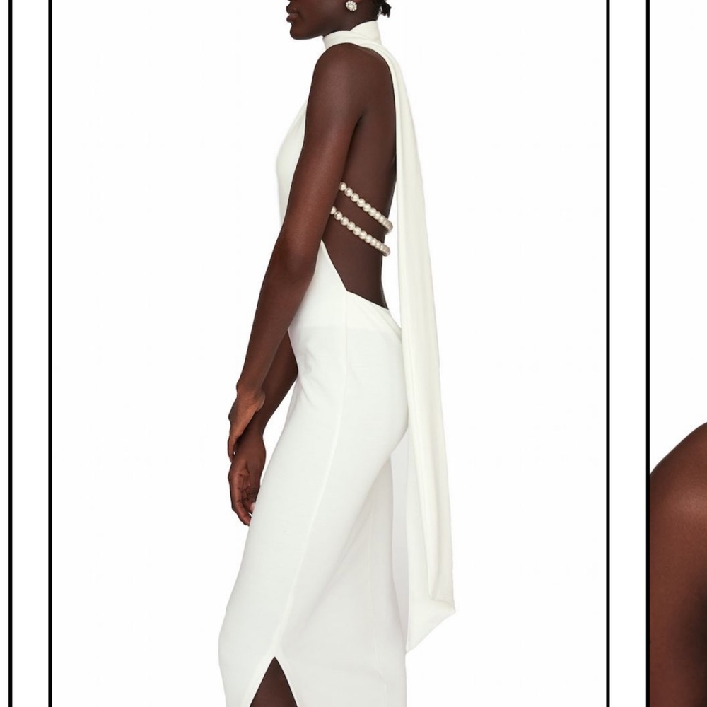 Khanums Kara white scarf dress with pearl detail